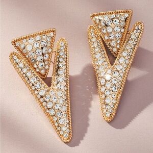 Anthropologie Restored Vintage Gold and Silver Crystal Earrings Lightning Bolt